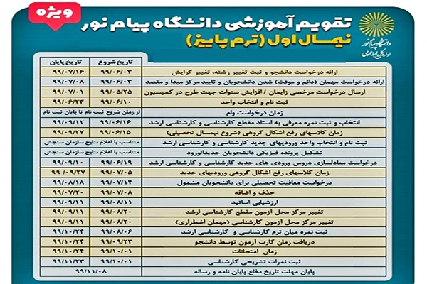 تقویم انتحاب رشته پیام نور