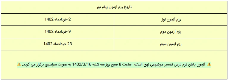 زمان برگزاری رزم آزمون دانشگاه پیام نور