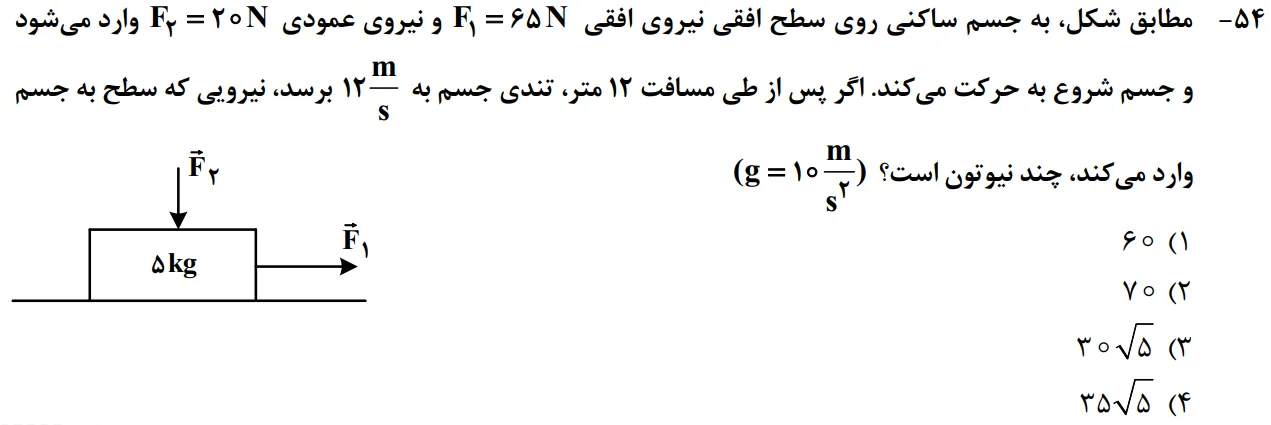 سوالات فیزیک کنکور تجربی 1402 سوال شماره 9