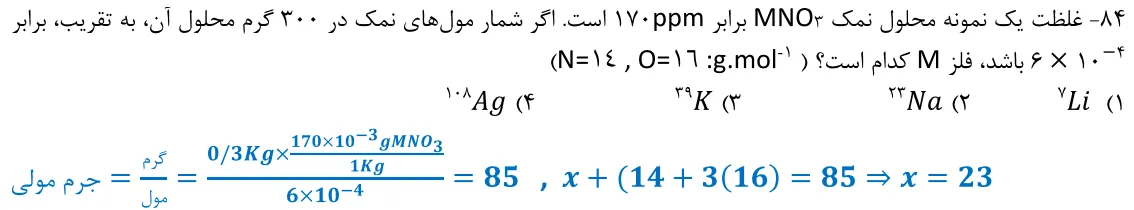 پاسخ تشریحی سوالات شیمی کنکور تجربی سوال 9