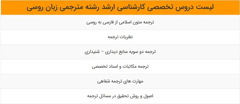 دروس کارشناسی ارشد مترجمی زبان روسی 